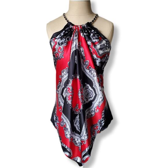 Cache Tops - Vtg Cache Silk Scarf Chain Halter Top Blouse M Fairy Goth Witchy Whimsigoth NEW